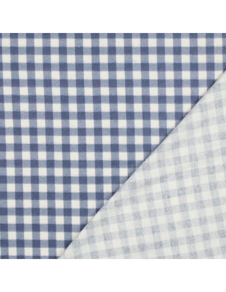 Large check flannel fabric - Blue and ecru