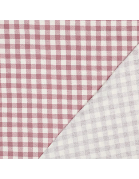 Large check flannel fabric - Mauve and ecru