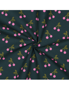 Water-repellent cherry cotton fabric - Dark green