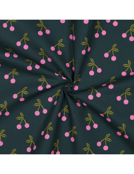 Water-repellent cherry cotton fabric - Dark green