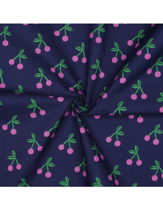 Water-repellent cherry cotton fabric - Navy blue