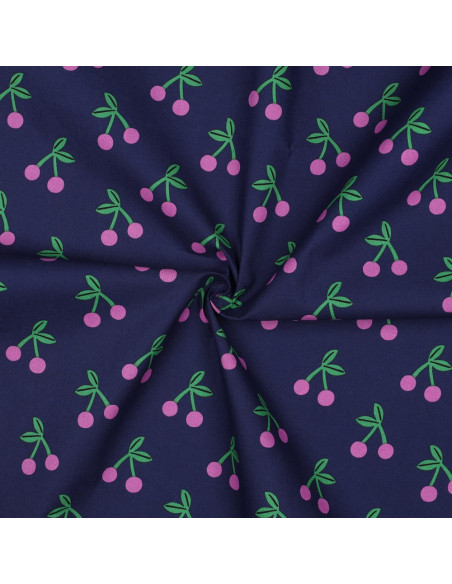 Water-repellent cherry cotton fabric - Navy blue