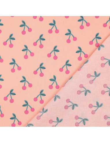 Tissu coton déperlant cerise - Pêche