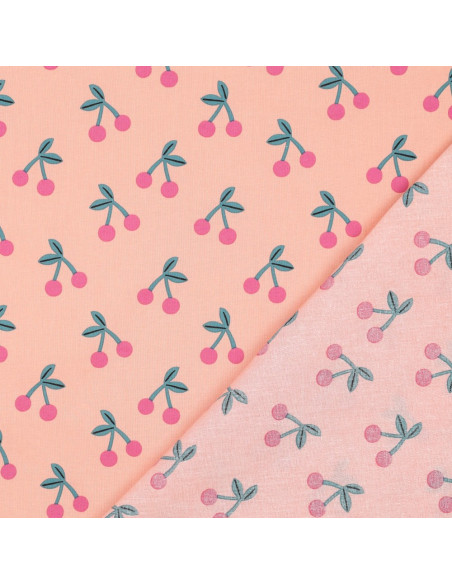 Tissu coton déperlant cerise - Pêche