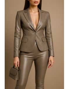 Shiny stretch faux fabric for clothing - Taupe 2