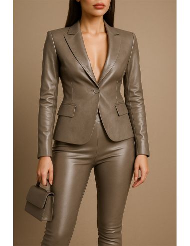 Shiny stretch faux fabric for clothing - Taupe