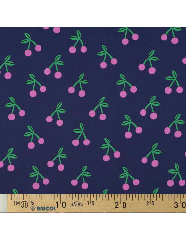 Tissu coton déperlant cerise - Bleu marine