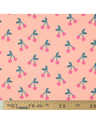 Tissu coton déperlant cerise - Pêche