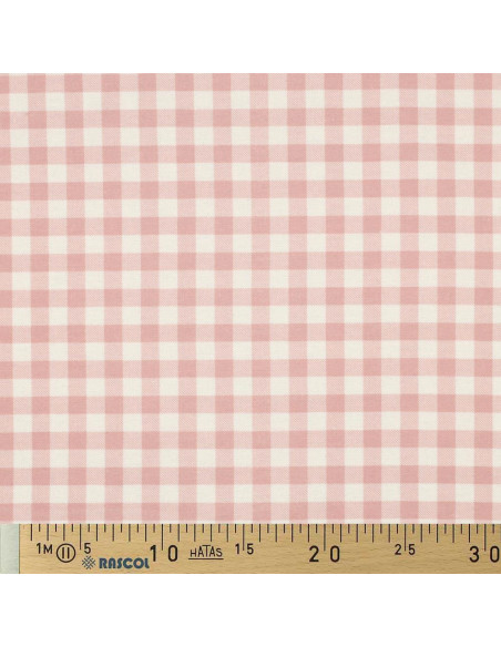 Large check flannel fabric - Pink and ecru