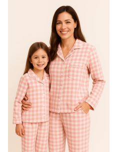 Large check flannel fabric - Pink and ecru 2