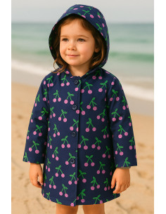 Water-repellent cherry cotton fabric - Navy blue 2