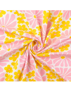 Fancy jersey fabric - Yellow and pink sixties flowers