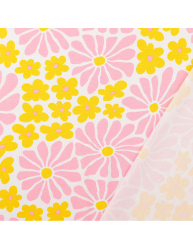 Fancy jersey fabric - Yellow and pink sixties flowers