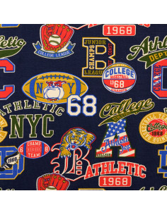 College Sweatshirt Fabric - Navy Background Patches