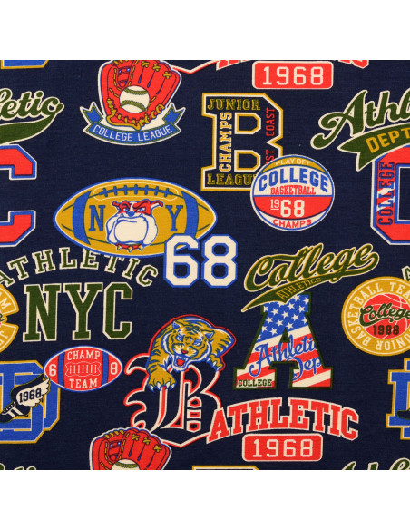 College Sweatshirt Fabric - Navy Background Patches