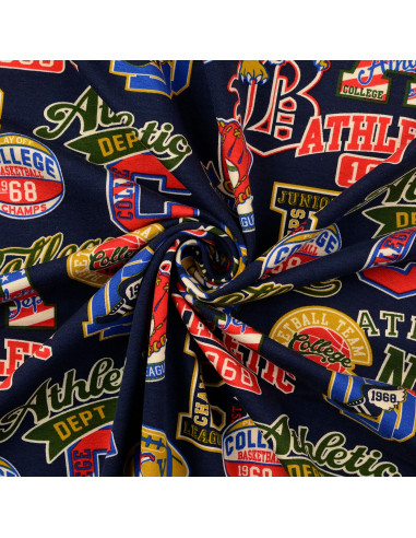 College Sweatshirt Fabric - Navy Background Patches