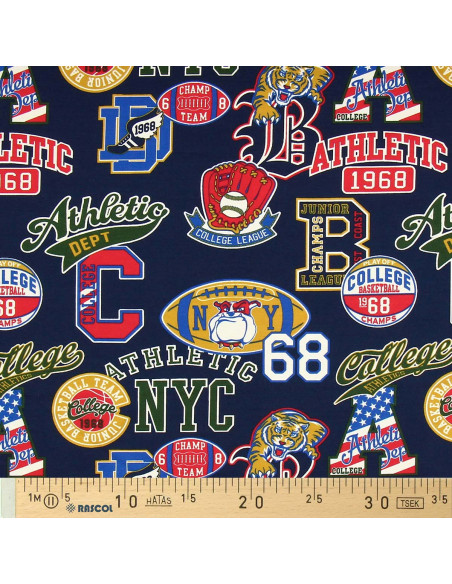 College Sweatshirt Fabric - Navy Background Patches