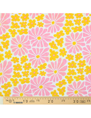 Fancy jersey fabric - Yellow and pink sixties flowers