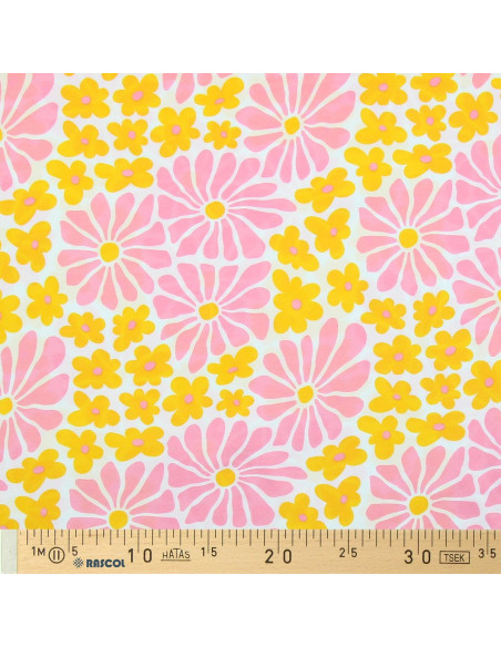 Fancy jersey fabric - Yellow and pink sixties flowers
