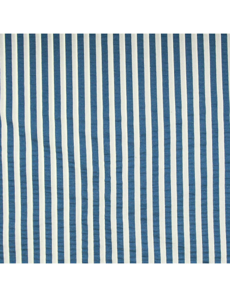 Tissu Seersucker à rayures larges - Bleu jeans et blanc cassé