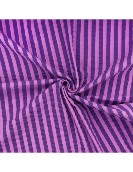Wide stripe seersucker fabric - Hyacinth and purple