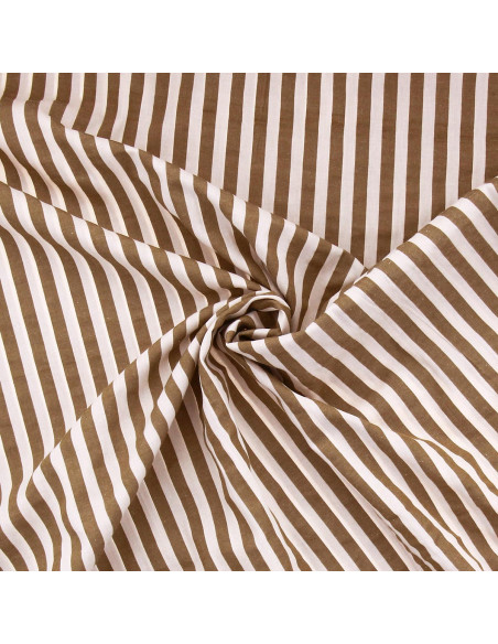 Wide stripe seersucker fabric - Beige and Havana