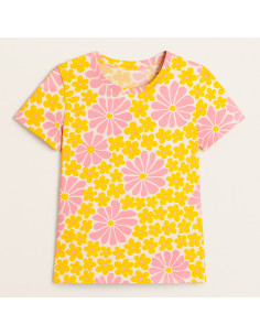 Fancy jersey fabric - Yellow and pink sixties flowers 2