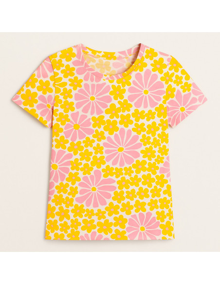 Fancy jersey fabric - Yellow and pink sixties flowers