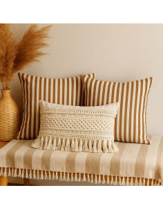 Wide stripe seersucker fabric - Beige and Havana 2