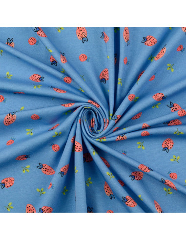 Jersey fabric Strawberries - Light blue