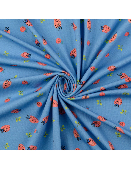 Jersey fabric Strawberries - Light blue