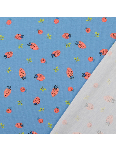 Jersey fabric Strawberries - Light blue