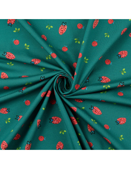 Jersey fabric Strawberries - Teal