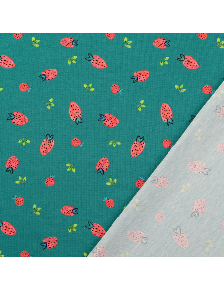 Jersey fabric Strawberries - Teal