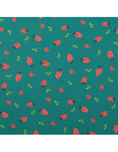 Jersey fabric Strawberries - Teal