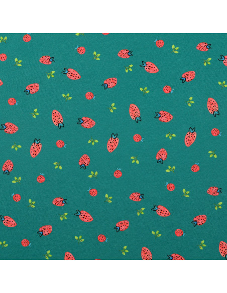 Jersey fabric Strawberries - Teal