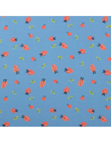 Jersey fabric Strawberries - Light blue
