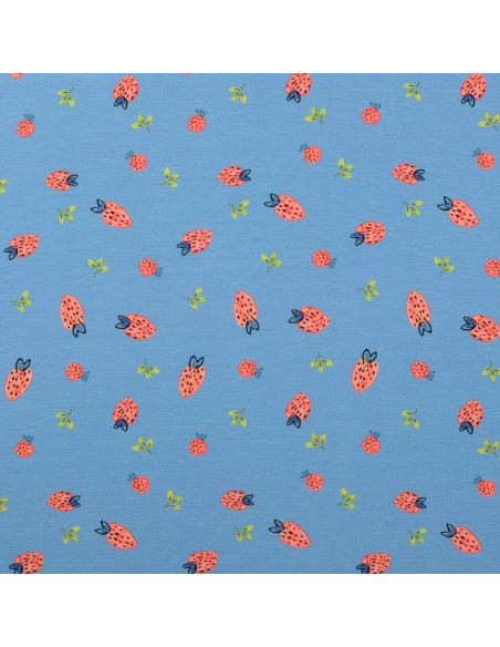 Jersey fabric Strawberries - Light blue