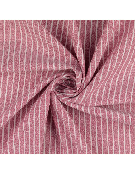 Linen cotton fabric - Fine stripes - Bordeaux