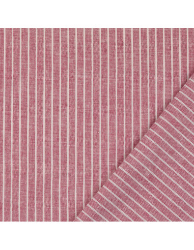 Linen cotton fabric - Fine stripes - Bordeaux