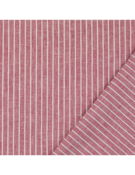 Linen cotton fabric - Fine stripes - Bordeaux