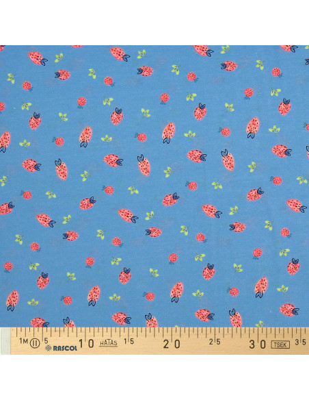 Jersey fabric Strawberries - Light blue