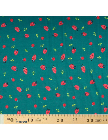 Jersey fabric Strawberries - Teal
