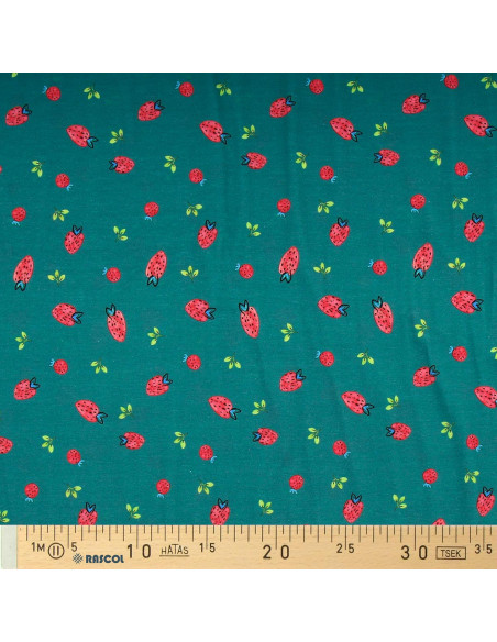 Jersey fabric Strawberries - Teal