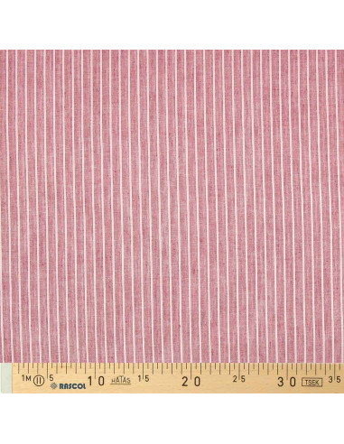 Linen cotton fabric - Fine stripes - Bordeaux