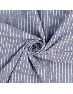 Linen cotton fabric - Fine stripes - Denim blue