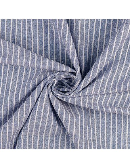 Linen cotton fabric - Fine stripes - Denim blue
