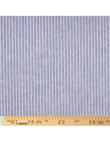 Linen cotton fabric - Fine stripes - Denim blue