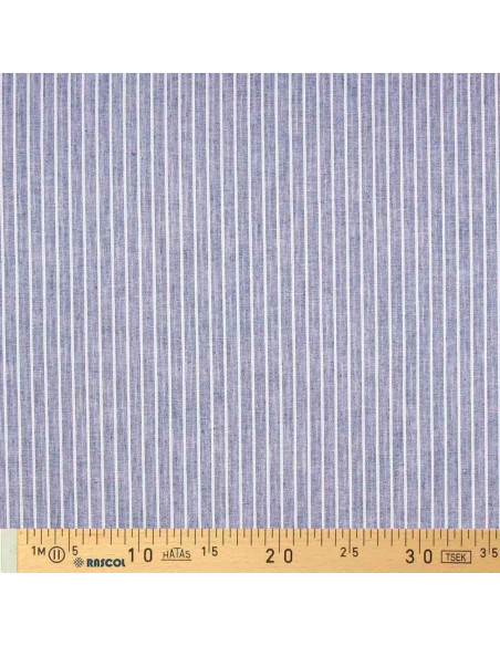 Linen cotton fabric - Fine stripes - Denim blue