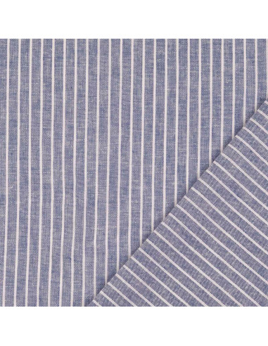 Linen cotton fabric - Fine stripes - Denim blue